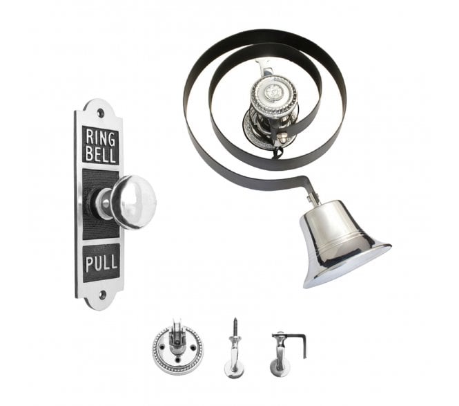 Prima BH1006 Butlers Bell with Shaped Oblong Embossed Pull -  Polished Chrome