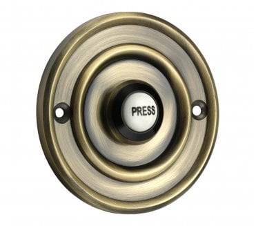 Prima Circular Bell Push W/ China 'Press' Button - Antique Brass