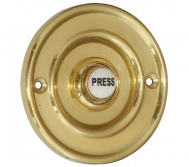 Prima Circular Bell Push W/ China 'Press' Button - Polished Brass