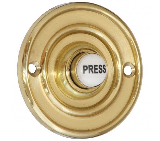 Prima Circular Bell Push W/ China 'Press' Button - Polished Brass