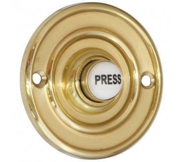Prima Circular Bell Push W/ China 'Press' Button - Polished Brass