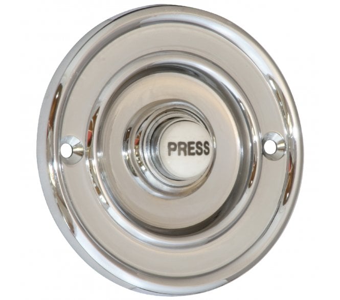 Prima Circular Bell Push W/ China 'Press' Button - Polished Chrome