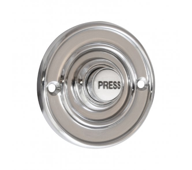 Prima Circular Bell Push W/ China 'Press' Button - Polished Chrome