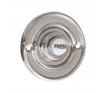 Prima Circular Bell Push W/ China 'Press' Button - Polished Chrome