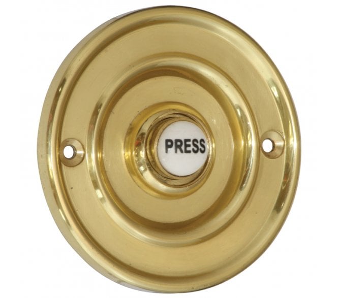 Prima Circular Bell Push W/ China 'Press' Button - Unlacquered Brass
