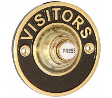 Prima Circular Bell Push W/ Engraved 'Visitors' Button - Polished Brass