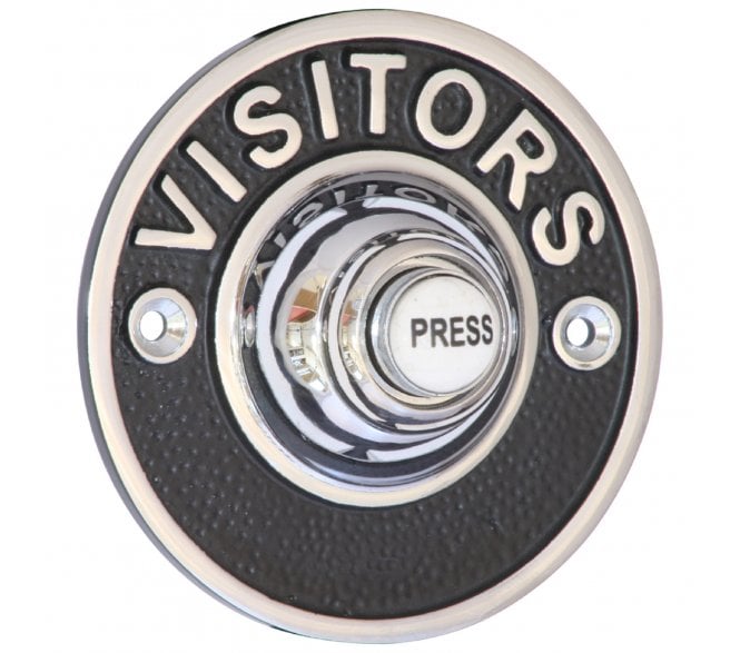 Prima Circular Bell Push W/ Engraved 'Visitors' Button - Polished Chrome