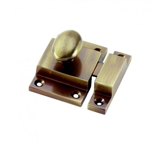Prima Cupboard Latch with Oval Knob - Antique Brass