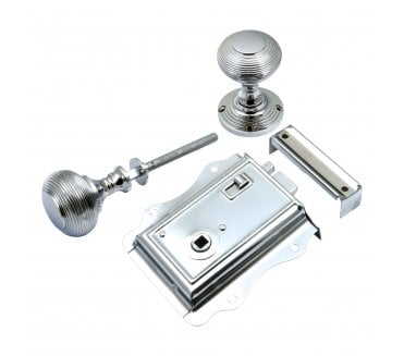 Prima Decorative Rim Latch c/w Beehive Rim Knobs - Polished Chrome
