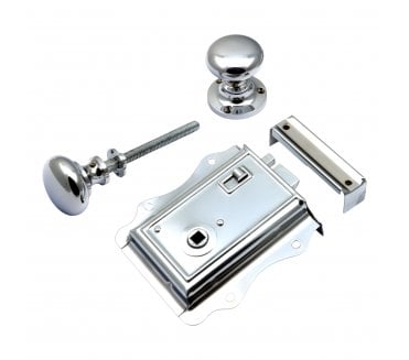 Prima Decorative Rim Latch Set c/w Mushroom Rim Knobs - Polished Chrome