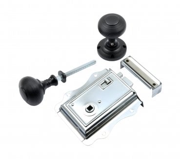 Prima Fancy (Chrome) Rim Latch Set c/w Beehive Rim Knobs - Matt Black