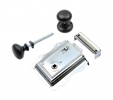 Prima Fancy (Chrome) Rim Latch Set c/w Mushroom Rim Knobs - Matt Black