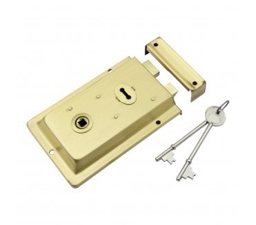 Prima Flanged Rim Lock c/w 2no Keys - Satin Brass