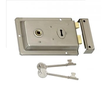 Prima Flanged Rim Lock c/w 2no Keys - Satin Nickel