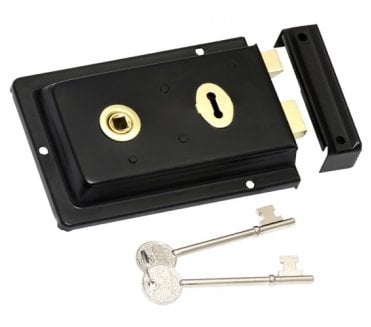 Prima Flanged Rim Lock c/w Keys - Black