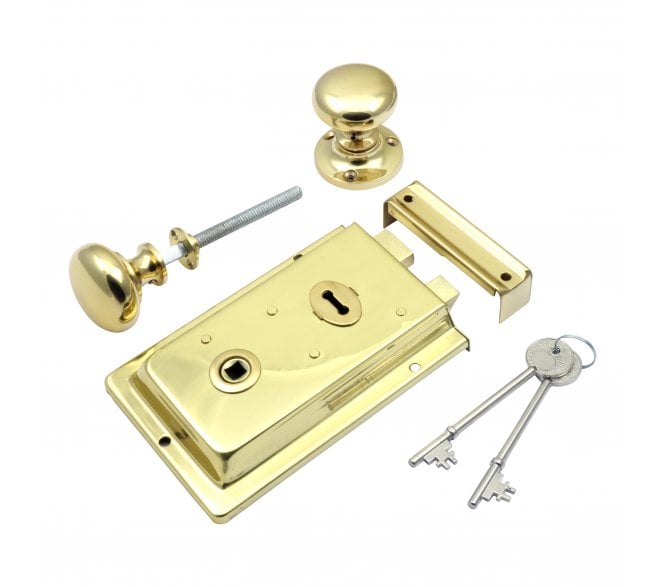 Right Hand Colonial Solid Brass Rim Lock – The King's Bay – Polished Finish
