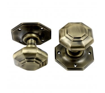 Prima Flat Octagonal Mortice Knobs - Antique Brass