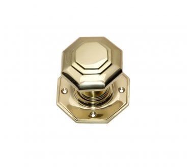 Prima Flat Octagonal Mortice Knobs - Polished Brass
