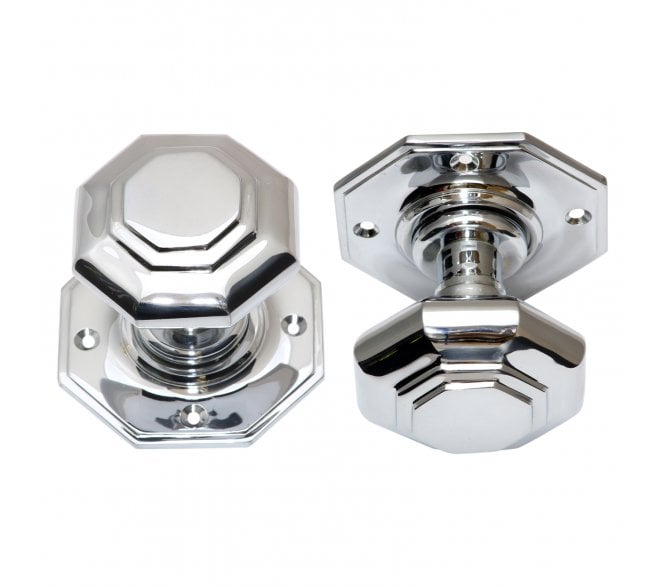Prima Flat Octagonal Mortice Knobs - Polished Chrome