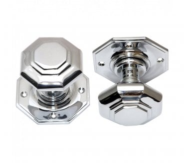 Prima Flat Octagonal Mortice Knobs - Polished Chrome