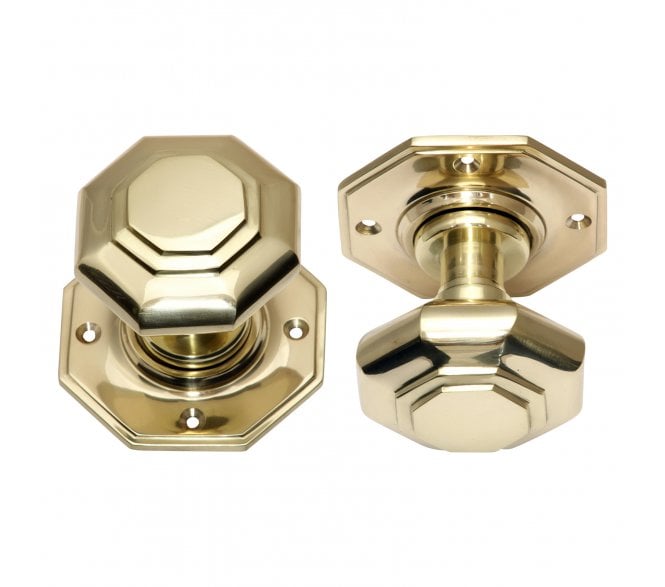 Prima Flat Octagonal Mortice Knobs - Unlacquered Brass