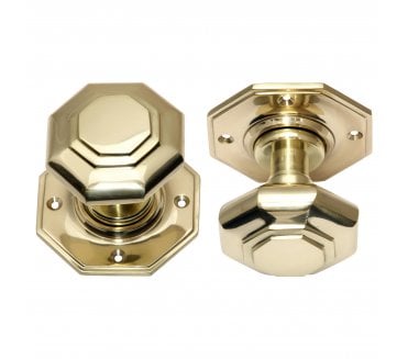 Prima Flat Octagonal Mortice Knobs - Unlacquered Brass