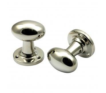 Prima Oval Mortice Knobs - Polished Nickel