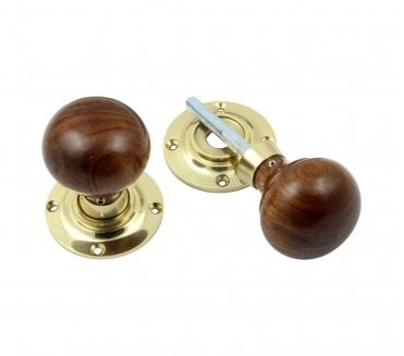 Prima PB2035 Mushroom Mortice/Rim Knob Set - Rosewood & Polished Brass