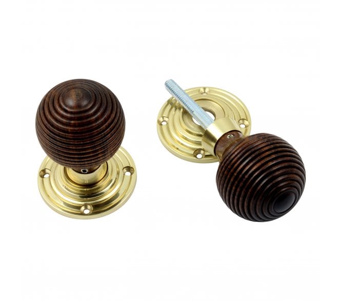 Prima PB2036 Beehive Mortice/Rim Knob Set - Rosewood & Polished Brass