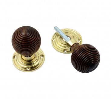 Prima PB2036 Beehive Mortice/Rim Knob Set - Rosewood & Polished Brass