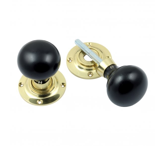 Prima PB2037 Mushroom Mortice/Rim Knob Set - Ebony & Polished Brass