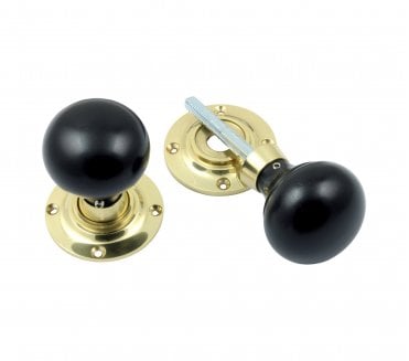 Prima PB2037 Mushroom Mortice/Rim Knob Set - Ebony & Polished Brass