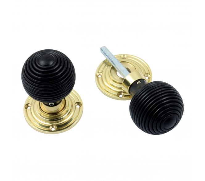Prima PB2038 Beehive Mortice/Rim Knob Set - Ebony & Polished Brass