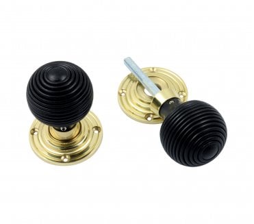Prima PB2038 Beehive Mortice/Rim Knob Set - Ebony & Polished Brass