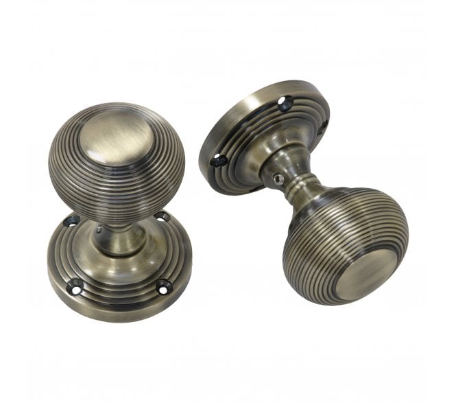 Prima Queen Ann Reeded Mortice Knobs - Antique Brass