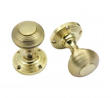 Prima Queen Ann Reeded Mortice Knobs - Polished Brass