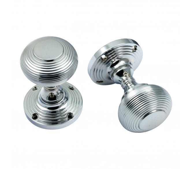 Prima Queen Ann Reeded Mortice Knobs - Polished Chrome