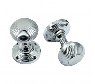 Prima Queen Ann Reeded Mortice Knobs - Polished Chrome