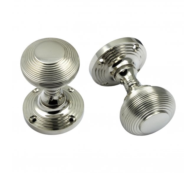 Prima Queen Ann Reeded Mortice Knobs - Polished Nickel