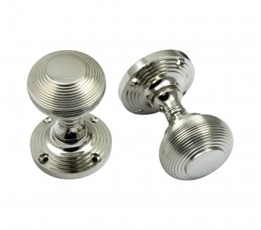 Prima Queen Ann Reeded Mortice Knobs - Polished Nickel