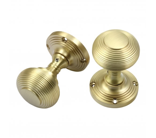 Prima Queen Ann Reeded Mortice Knobs - Satin Brass