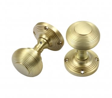Prima Queen Ann Reeded Mortice Knobs - Satin Brass