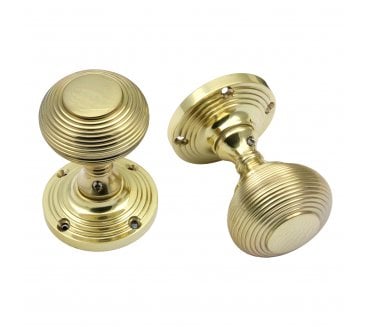 Prima Queen Ann Reeded Mortice Knobs - Unlacquered Brass
