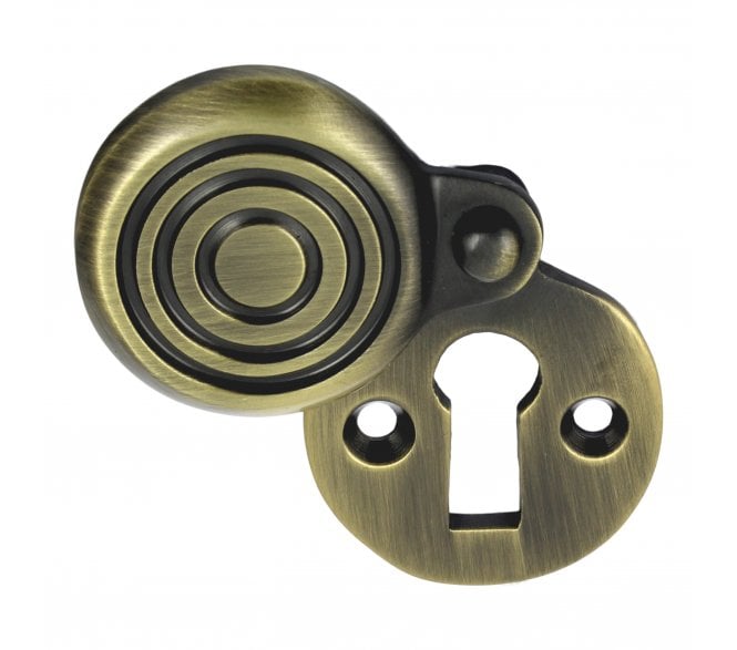 Prima Reeded Covered Standard KeyholeEscutcheon - Antique Brass