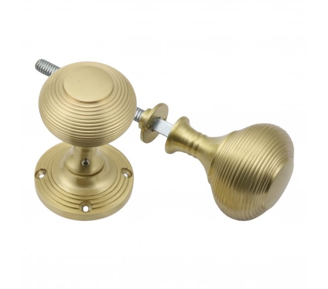 Prima Reeded Rim Knobs - Satin Brass
