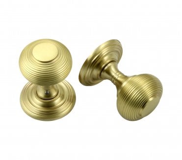 Prima SB2030 Solid Brass Reeded Concealed Door Knobs - Satin Brass