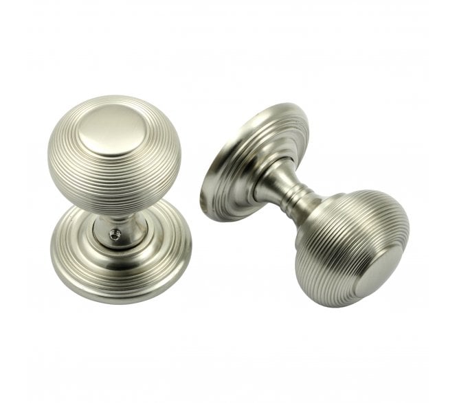 Prima SN2030 Solid Brass Reeded Concealed Door Knobs - Satin Nickel