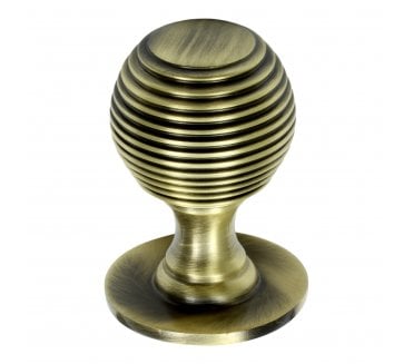 Prima Solid Reeded Cabinet Knobs - Antique Brass