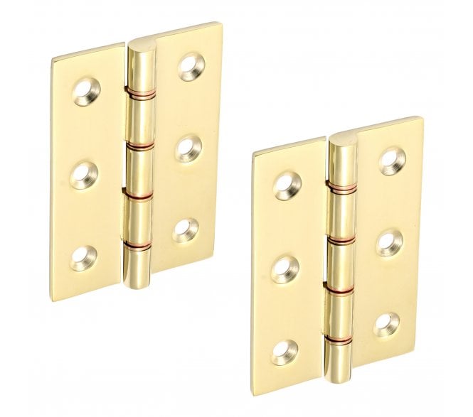 Prima UNL2040 Double Phosphor Bronze Washered Hinges - 76mm x 51mm - Unlacquered Brass (Pair)
