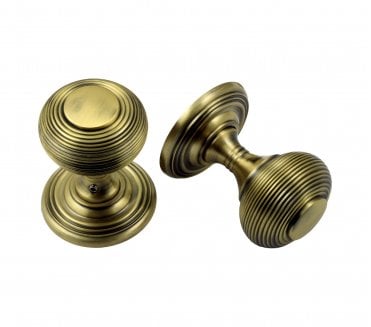 Prima XL2030 Solid Brass Reeded Concealed Door Knobs - Antique Brass